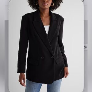 Express Oversized Boyfriend Blazer Women’s Small Black Mid Length Jacket Coat C4